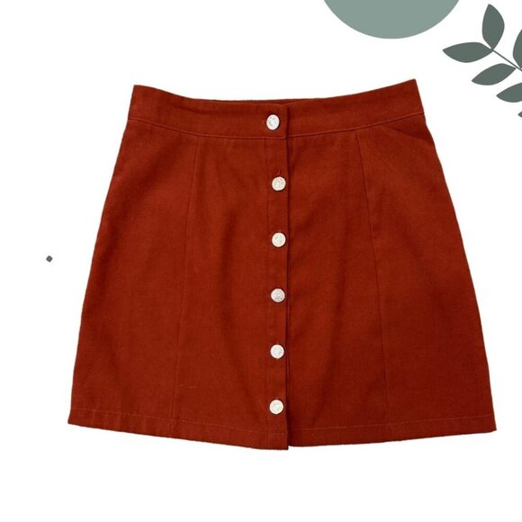 Rust Red Button-Front A-Line Mini Skirt | Vintage Inspired | Casual | Size Small - Picture 1 of 4
